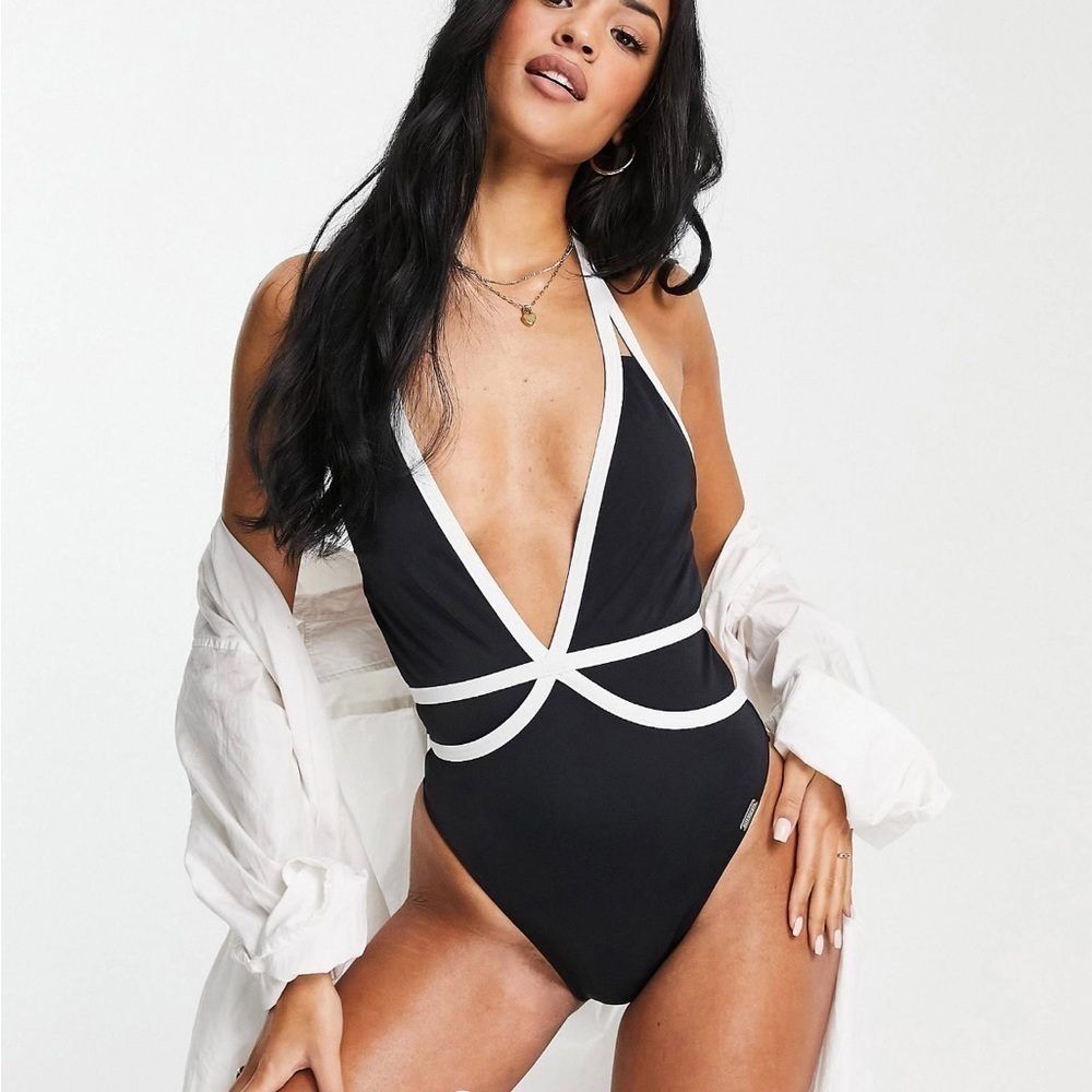 Free Society plunge swimsuit in red wine red size 12